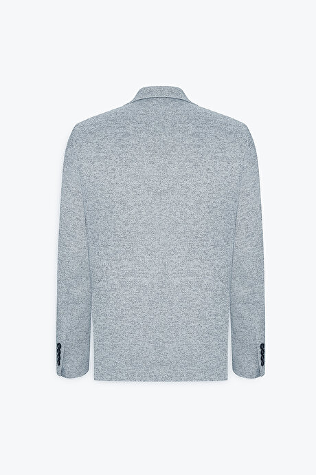 Slim Fit Dar Kesim Mono Yaka Desenli İndigo Ceket resmi