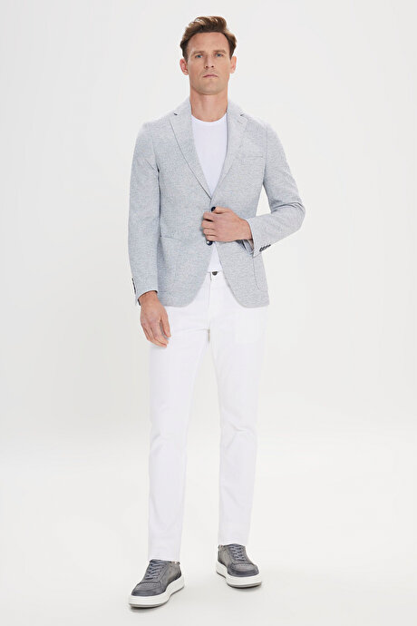 Slim Fit Dar Kesim Mono Yaka Desenli İndigo Ceket resmi