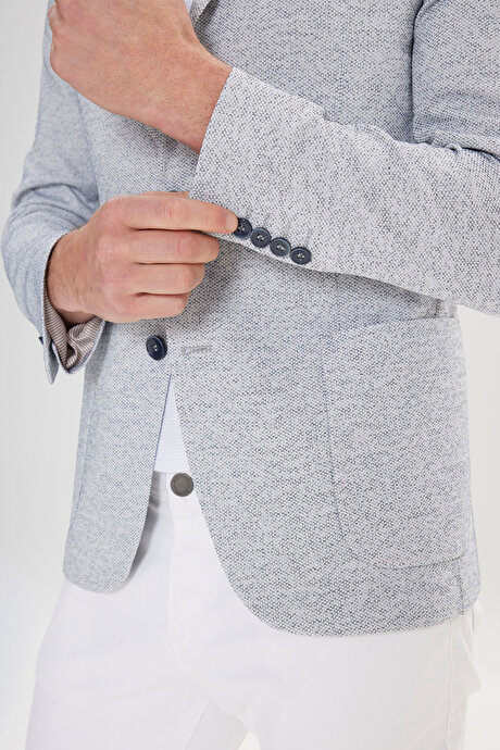 Slim Fit Dar Kesim Mono Yaka Desenli İndigo Ceket resmi