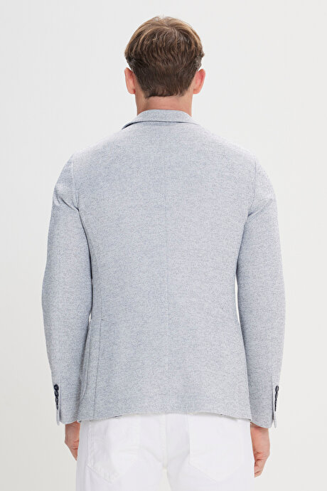 Slim Fit Dar Kesim Mono Yaka Desenli İndigo Ceket resmi