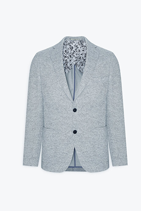 Slim Fit Dar Kesim Mono Yaka Desenli İndigo Ceket resmi