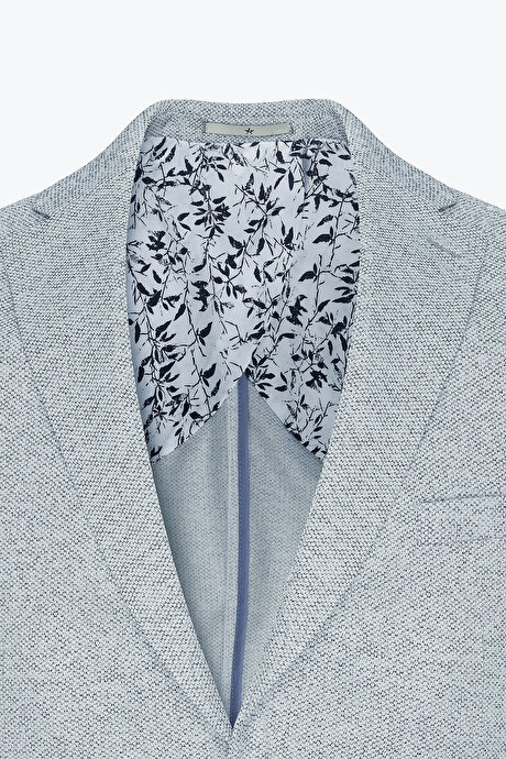 Slim Fit Dar Kesim Mono Yaka Desenli İndigo Ceket resmi