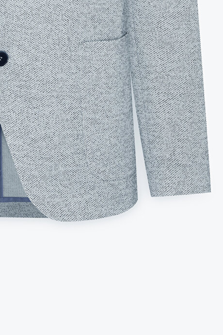 Slim Fit Dar Kesim Mono Yaka Desenli İndigo Ceket resmi