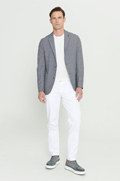 Slim Fit Dar Kesim Mono Yaka Desenli Siyah-Beyaz Ceket resmi