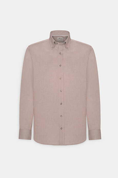Slim Fit Dar Kesim Düğmeli Yaka Pamuklu Oxford Vizon Gömlek resmi