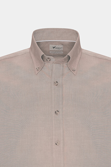 Slim Fit Dar Kesim Düğmeli Yaka Pamuklu Oxford Vizon Gömlek resmi