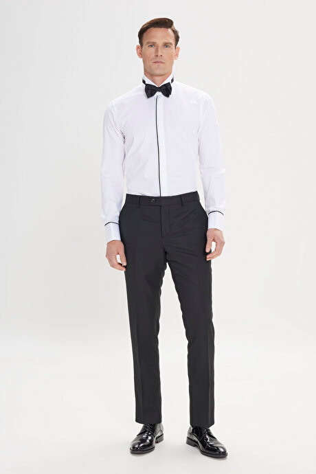 Slim Fit Dar Kesim Ata Yaka %100 Pamuk Beyaz Gömlek resmi
