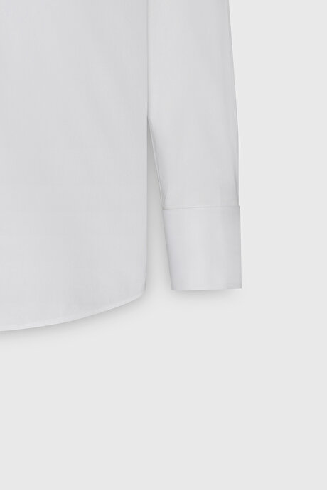 Slim Fit Dar Kesim Ata Yaka %100 Pamuk Beyaz Gömlek resmi