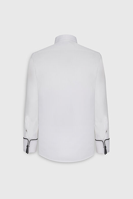 Slim Fit Dar Kesim Ata Yaka %100 Pamuk Beyaz Gömlek resmi