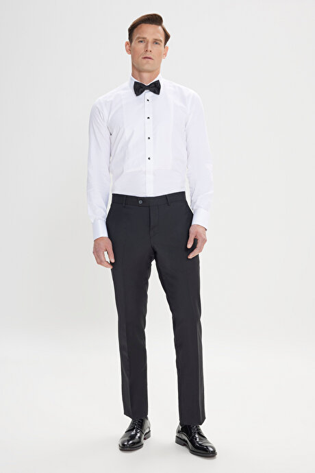 Slim Fit Dar Kesim Ata Yaka %100 Pamuk Beyaz Gömlek resmi