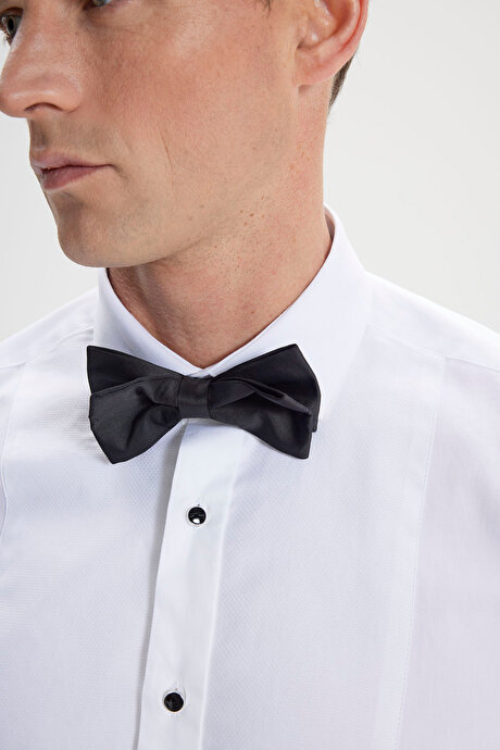 Slim Fit Dar Kesim Ata Yaka %100 Pamuk Beyaz Gömlek resmi