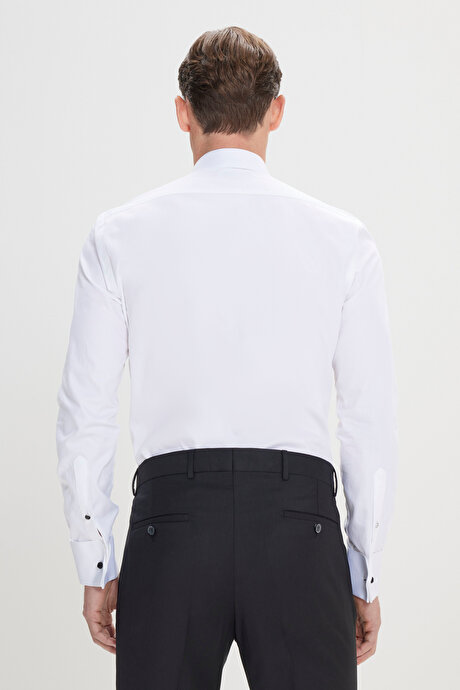 Slim Fit Dar Kesim Ata Yaka %100 Pamuk Beyaz Gömlek resmi