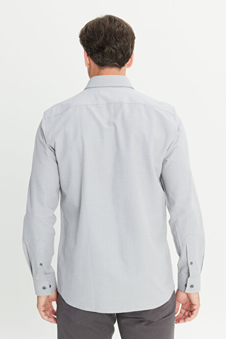 Slim Fit Dar Kesim Klasik Yaka Pamuklu Armürlü Gri Gömlek resmi