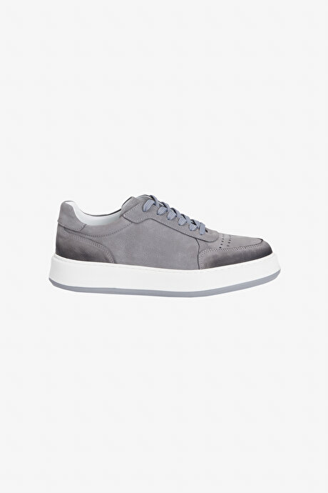 %100 Nubuk Esnek Rahat Taban Sneaker Gri Ayakkabı resmi
