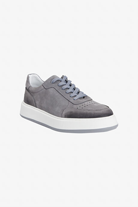 %100 Nubuk Esnek Rahat Taban Sneaker Gri Ayakkabı resmi