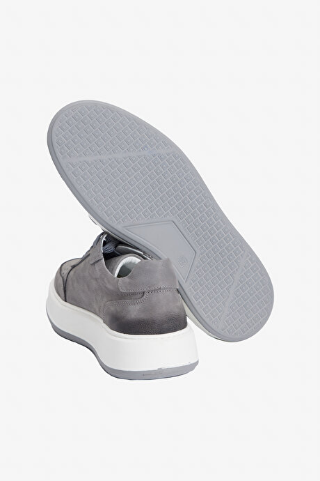 %100 Nubuk Esnek Rahat Taban Sneaker Gri Ayakkabı resmi