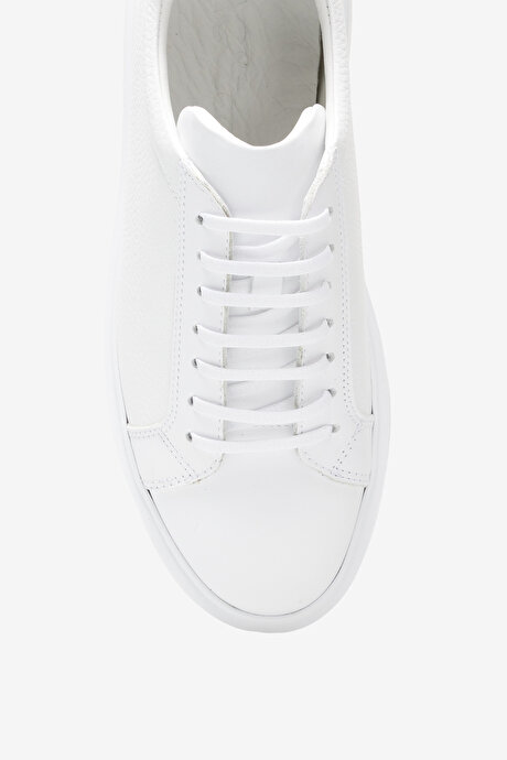 %100 Deri Sneaker Beyaz Ayakkabı resmi