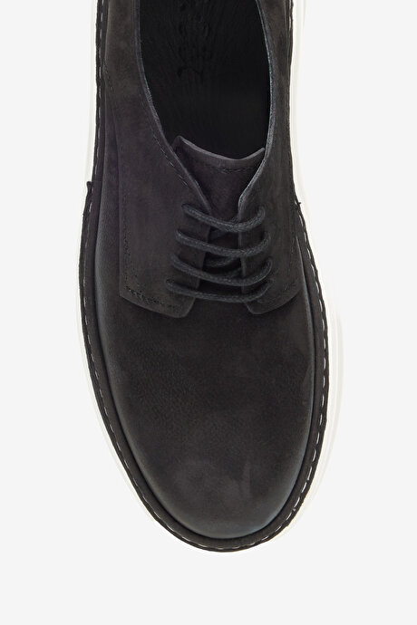 %100 Nubuk Rahat Taban Casual Siyah Ayakkabı resmi