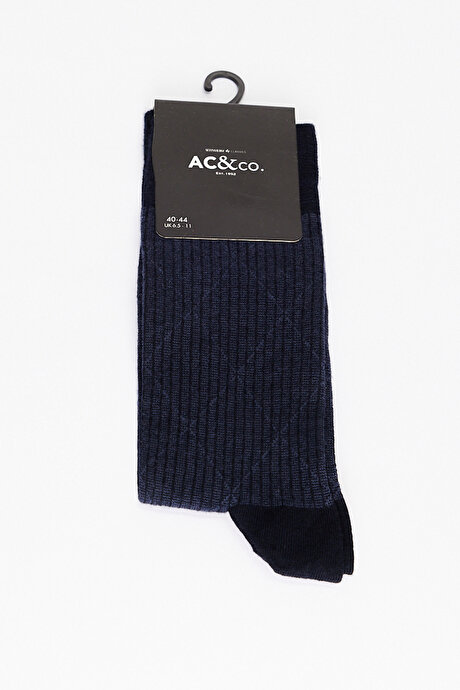 Desenli Bambu Tekli Lacivert Çorap resmi