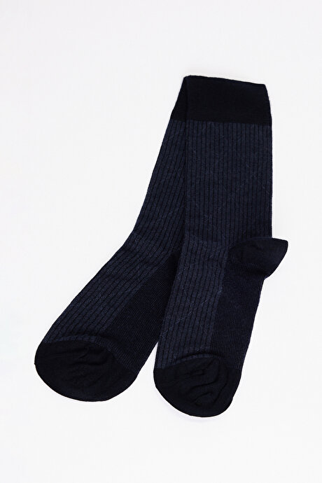 Desenli Bambu Tekli Lacivert Çorap resmi
