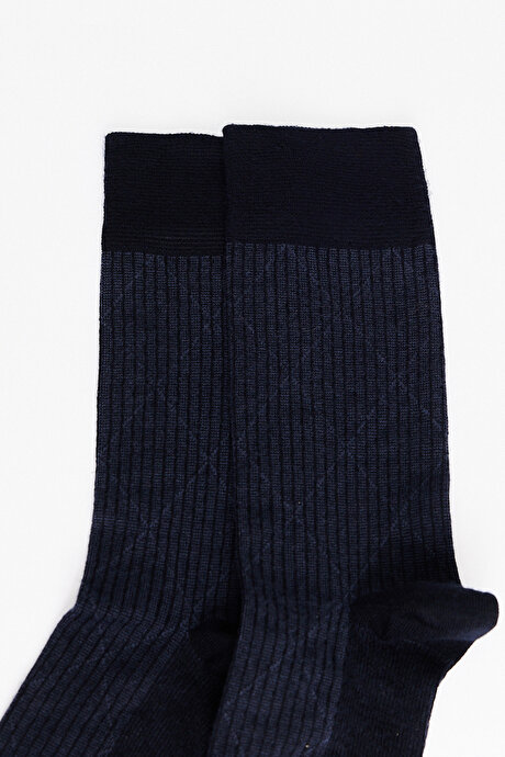 Desenli Bambu Tekli Lacivert Çorap resmi