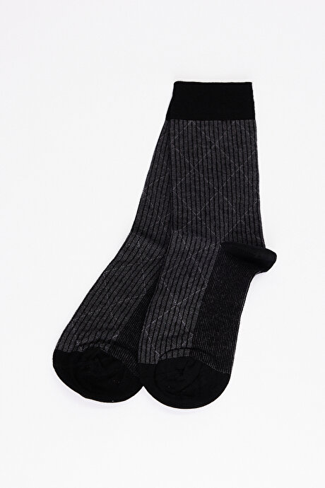 Desenli Bambu Tekli Siyah Çorap resmi