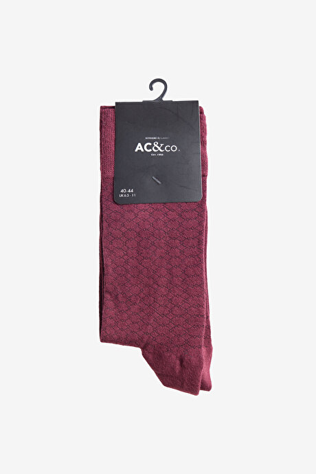 Desenli Tekli Bordo-Siyah Çorap resmi