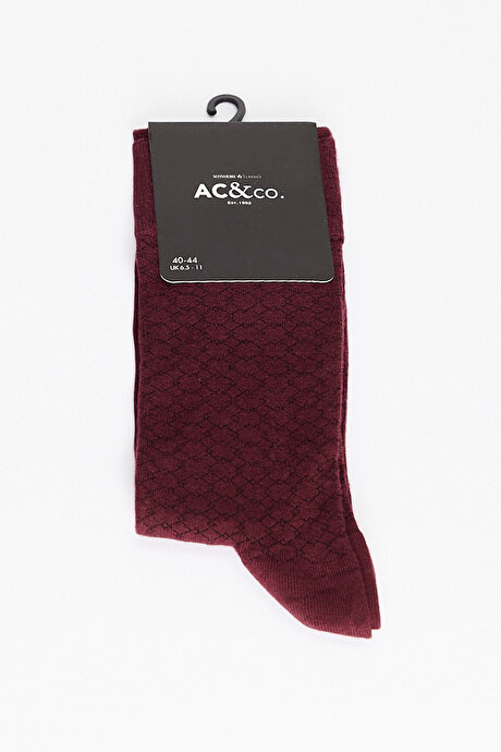 Desenli Tekli Bordo-Siyah Çorap resmi