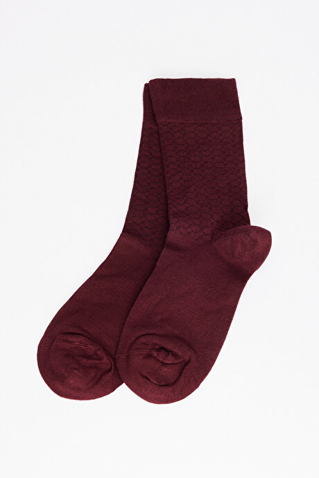 Desenli Tekli Bordo-Siyah Çorap resmi