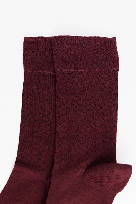 Desenli Tekli Bordo-Siyah Çorap resmi