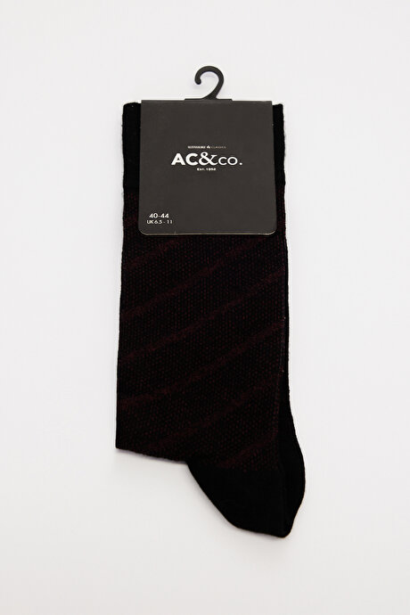 Desenli Bambu Tekli Siyah-Bordo Çorap resmi