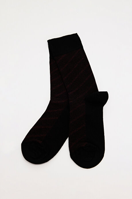 Desenli Bambu Tekli Siyah-Bordo Çorap resmi