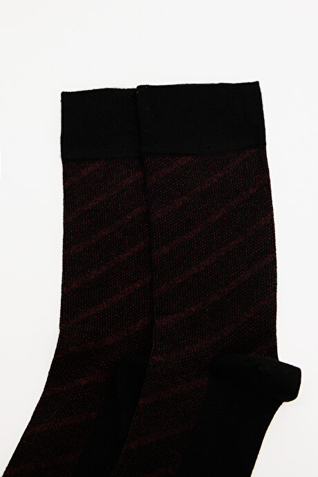 Desenli Bambu Tekli Siyah-Bordo Çorap resmi