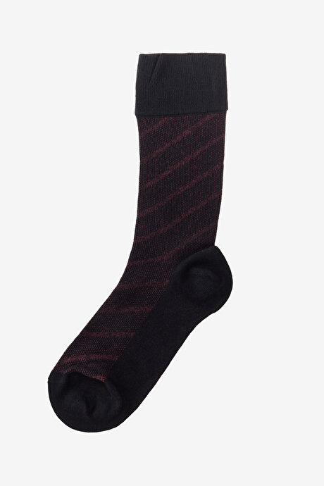 Desenli Bambu Tekli Siyah-Bordo Çorap resmi