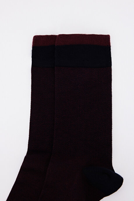 Desenli Tekli Lacivert-Bordo Çorap resmi