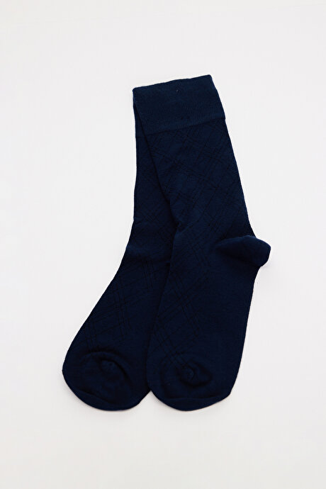 Desenli Bambu Tekli Lacivert Çorap resmi