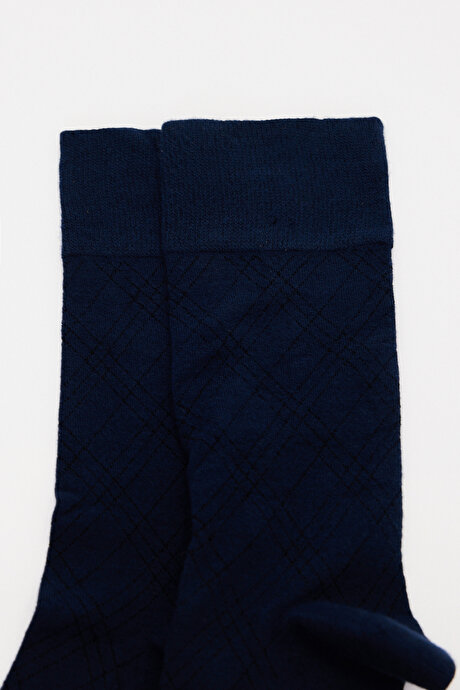 Desenli Bambu Tekli Lacivert Çorap resmi