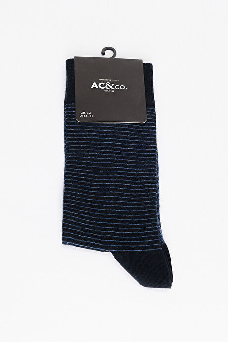 Desenli Bambu Tekli Lacivert-Mavi Çorap resmi