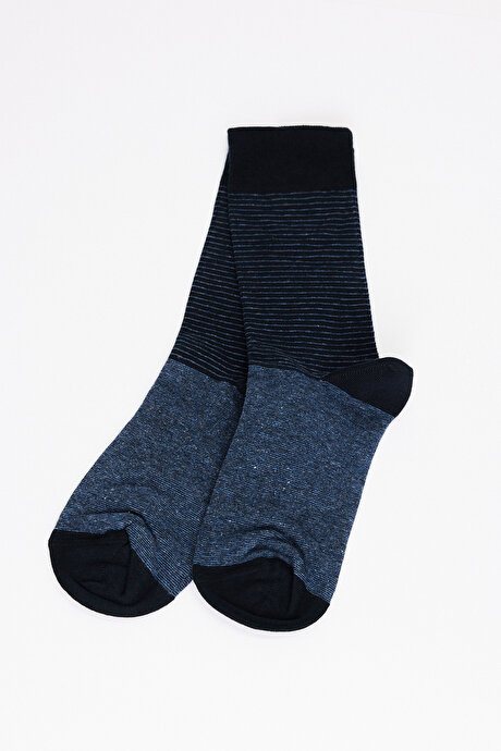 Desenli Bambu Tekli Lacivert-Mavi Çorap resmi