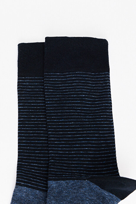 Desenli Bambu Tekli Lacivert-Mavi Çorap resmi