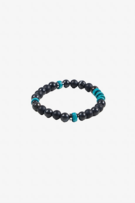 Doğal Taş Boncuk Siyah-Turkuaz Bileklik resmi