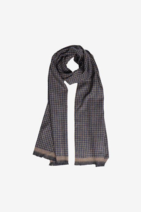 Desenli Standart Fit Bej-Lacivert Atkı resmi