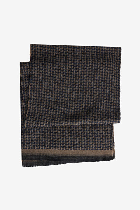 Desenli Standart Fit Bej-Lacivert Atkı resmi