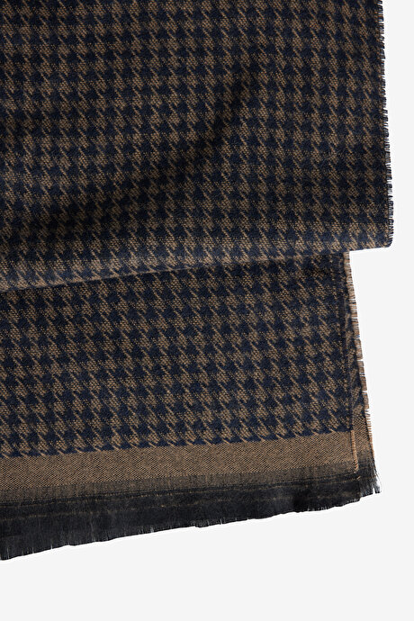 Desenli Standart Fit Bej-Lacivert Atkı resmi