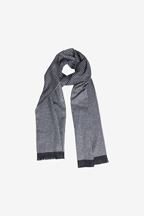 Desenli Standart Fit Gri-Siyah Atkı resmi