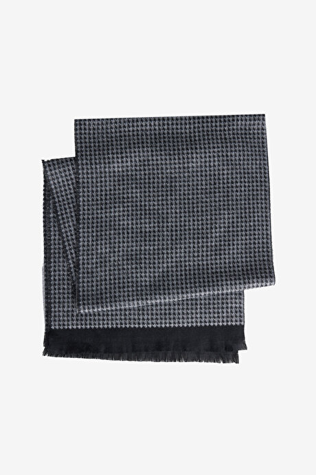 Desenli Standart Fit Gri-Siyah Atkı resmi