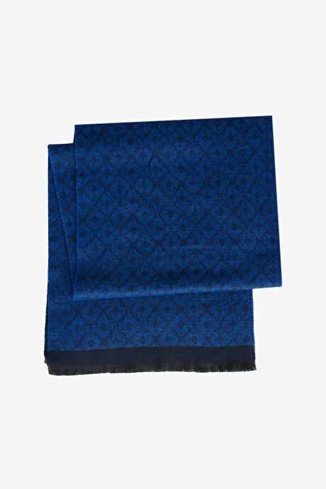 Desenli Standart Fit Lacivert-Mavi Atkı resmi