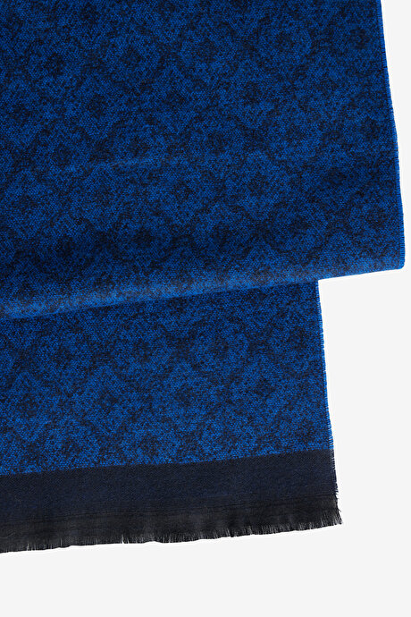 Desenli Standart Fit Lacivert-Mavi Atkı resmi