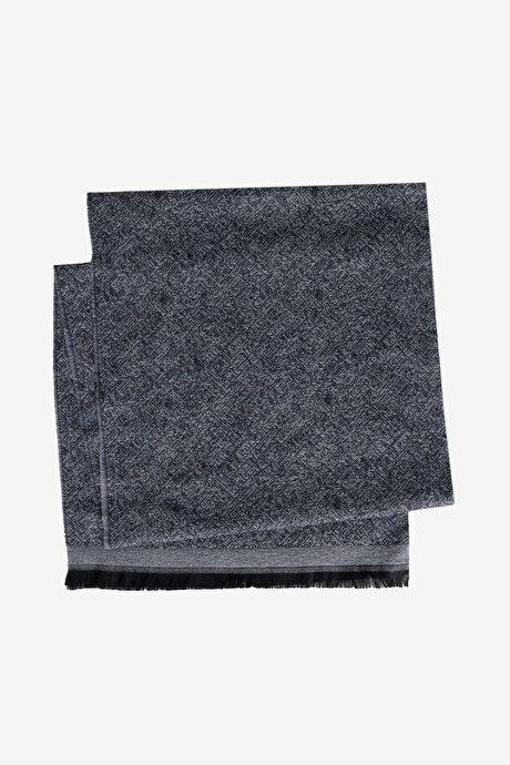 Desenli Sıcak Tutan Lacivert-Gri Atkı resmi