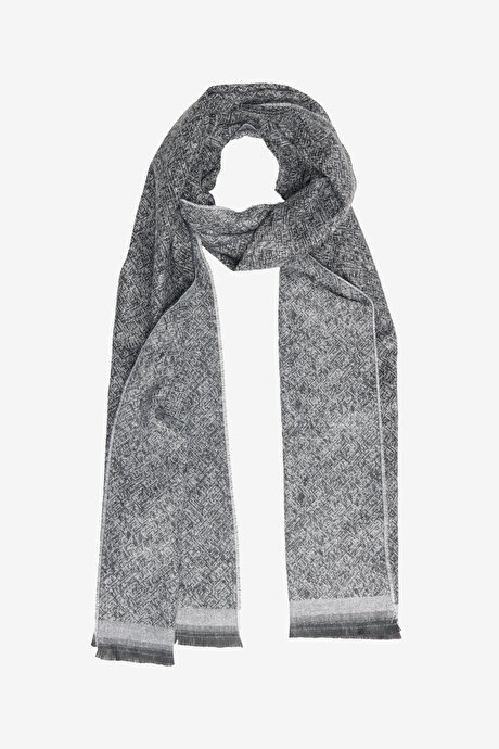 Desenli Sıcak Tutan Siyah-Gri Atkı resmi